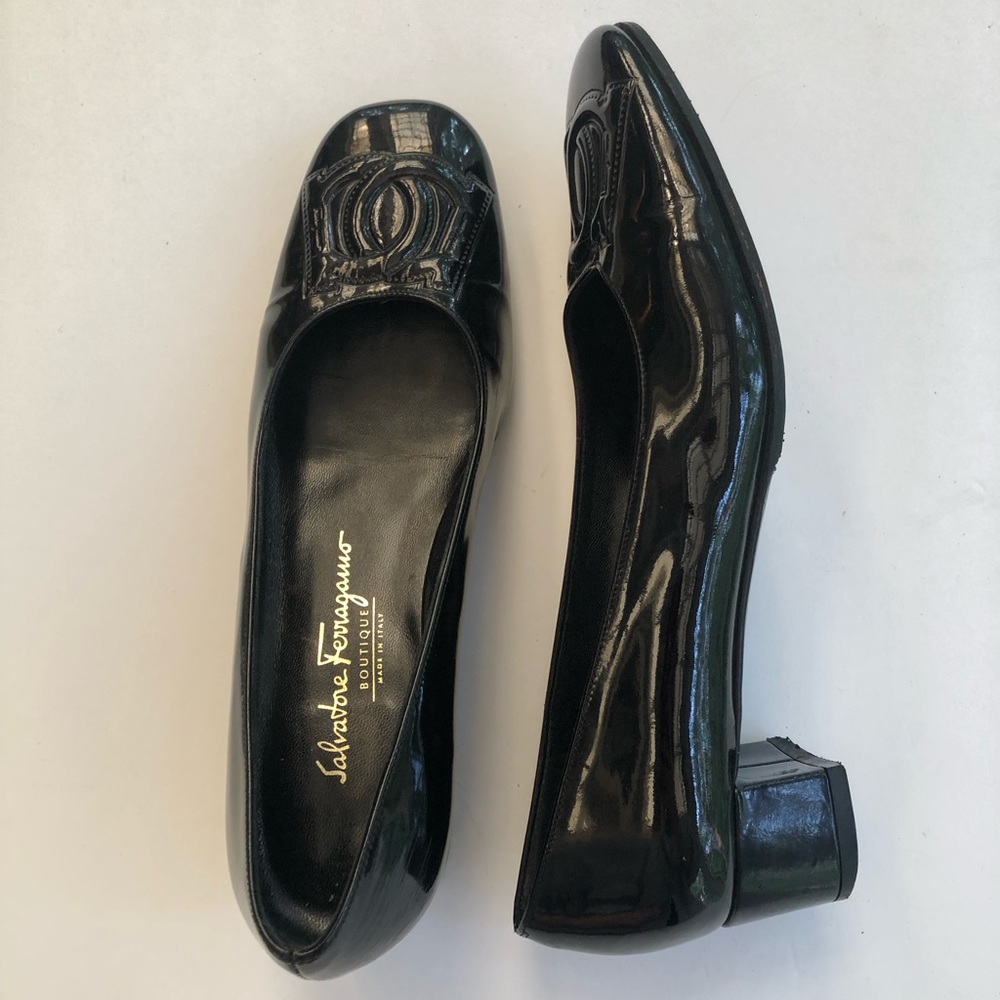 Vtg Ferragamo Square Toe Ballet Shoe w/ block heel